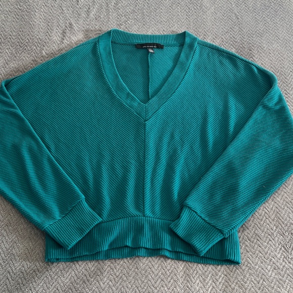 White House Black Market Teal Cozy Knit V Neck Long Sleeve Sweater Size XS - Picture 9 of 10